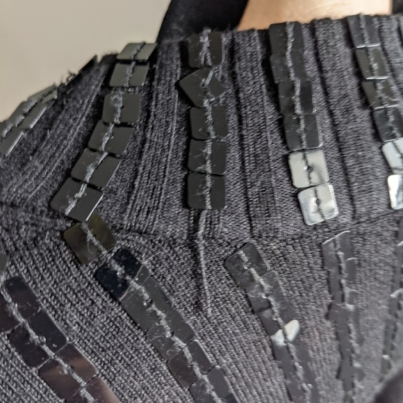 VINTAGE Black Mock Neck Square Line Sequin Sweater S - Picture 7 of 9